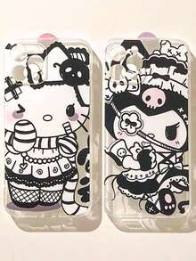 Sanrio 2 buc Husă de telefon transparentă Dark Style/Kuromi/Hello Kitty compatibilă cu 16/15 Pro Max/14/13/12/11