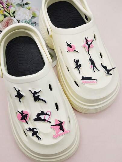 12 件黑粉色 PVC 爱心体操芭蕾舞系列鞋饰趣味图案鞋饰 DIY 扣配件多功能可拆卸鞋夹适合女士凉鞋拖鞋沙滩包圣诞节万圣节情人节生日节日派对礼物（不含鞋子）