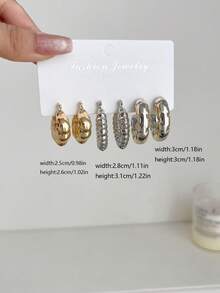 1 Set Of 3 Pairs Vintage Geometric Oversized Bicolor Metal Letter Earrings, Retro Street Style Y2K Fashion Jewelry Set, Suitable For Women, Mother's Day, Valentine's Day, Christmas, Daily Wear