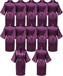 Forte - 12 batas cortas tipo kimono para mujer, sedosa para dama de, de baño ligera de satén para bodas y fiestas - Morado - Ver 13