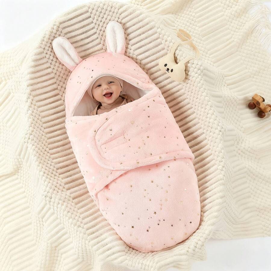 1pc Adjustable Infant Swaddle Wrap, Suitable For Newborns - Unisex, Soft & Cozy Plush, Thickened For Winter, Essential Newborn Clothing, Plush Fabric, Ideal Gift For Baby On Christmas, Halloween, Thanksgiving In Autumn/Winter