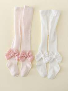 2 件装婴儿/幼儿女孩甜美蝴蝶结装饰网眼连裤袜，春/夏 - 彩色 - 查看 8