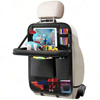 1pc Car Back Seat Organizer With Foldable Tray, Multi-Pocket Storage Bag With Dual Layer Mesh, Adjustable Strap And Cup Holder - Perfect For Travel Essentials, Tablets, Books And Accessories | Stylish Design | Ideal For Women, Travel, Vacation,