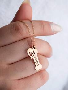 1 pieza Collar con colgante con forma de hueso con huella de mascota personalizada, colgante con forma de corazón, collar con nombre, joyería personalizada, collar unisex, collar personalizado, collar con nombre, se pueden personalizar de 1 a 3 nombres, regalos de Navidad personalizados, regalos de Halloween, regalos de cumpleaños, regalos para amantes de las mascotas, adecuado para regalos personalizados para familiares y amigos - Multicolor - Ver 11