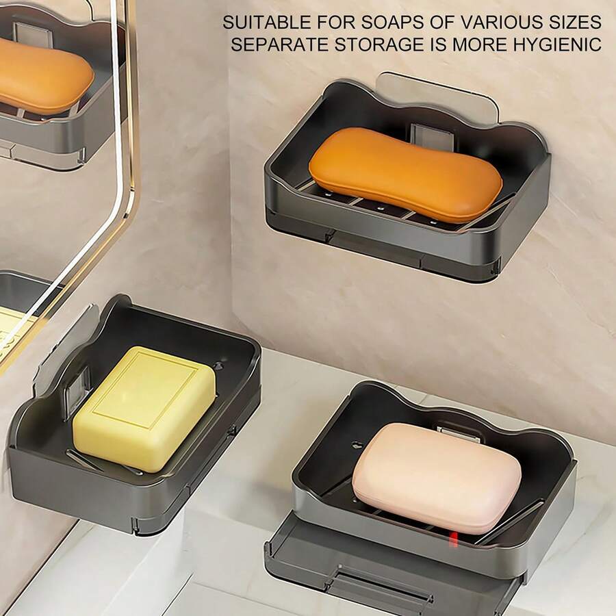 1PCS Shower Soap Holder, Soap Box, Wall-Mounted Soap Dish, Bathroom Wall-Mounted Soap Dish, Detachable Drain Soap Dish, Bathroom Tools, Household Daily - 灰色 - 查看 1