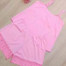 Baby Doll Microfiber Lace Comfort Without Padded Lined Pajama Short Doll - 351 - 西瓜粉 - 查看 2
