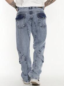 Men's Oversized Wide Leg Jeans Without Elastane - 藍色 - 查看 6
