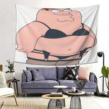 Peter Griffin Tapestry - Stylish Cartoon Character Wall Hanging For Living Room, Bedroom, Or Office Decor - High-Quality Print Peach Light Beige Fabric - Perfect Gift For Fans Of Family Guy, Bedroom Wall Art | Stylish Home Accessory | Soft Texture Tapestry, Cartoon Wall Art - 彩色 - 查看 4