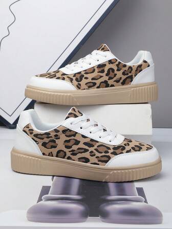 Women's Leopard Print Casual Sneakers, Comfortable Outdoor Driving Shoes, Running Shoes, Hiking Shoes, Skateboard Shoes, Low-Top Lace-Up