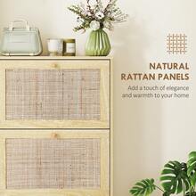 HOMCOM Boho Rattan Shoe Cabinet With 3 Flip Drawers And Adjustable Shelves, Narrow Shoe Storage Cabinet, Holds 18 Pairs For Entryway, Hallway, Oak - Khaki - View 7