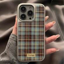 DECOPHONE Husă de telefon cu model vintage în carouri, compatibilă cu Apple 16 Pro Max, New Apple 17, Premium 15 Pro, Creative 13, complet acoperită 14, Niche 12, TPU 11, 8 Plus pentru bărbați, 7 pentru femei, husă XS Max.