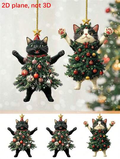 1个/2个亚克力圣诞可爱猫咪吊坠（2D平面，非3D），可作钥匙扣、包包、背包挂件、汽车后视镜和圣诞树装饰，适用于婚礼、生日派对、节日装饰、圣诞派对、圣诞氛围装饰道具、圣诞装饰品、圣诞礼物、圣诞装饰、房间装饰、家居装饰等。