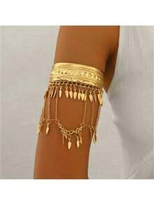 1pc Western Cowgirl Style Metal Tassel & Leaf Decor Vintage Bracelet For Women
