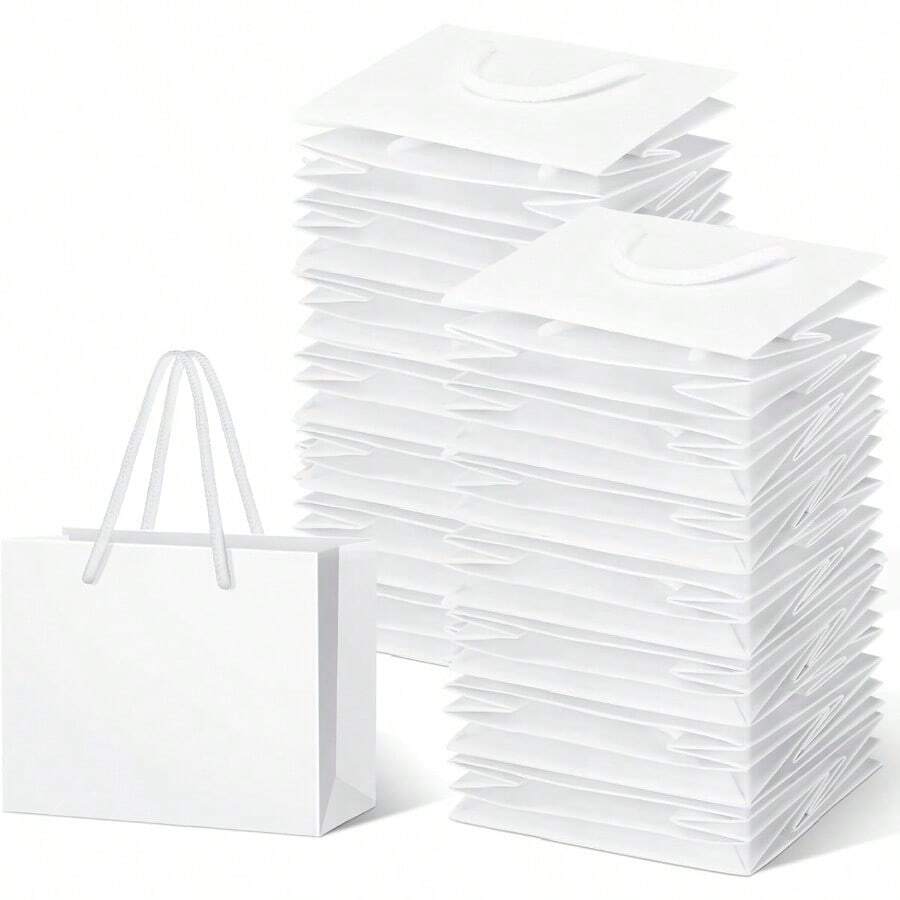 100 Pcs Thicken White Mini Gift Bags With Handles 3.9 X 4.7 X 2.4 Inch Small Paper Goodie Shopping Bags For Small Busin Party Wedding Gift Wrap Christmas - 白色 - 查看 1