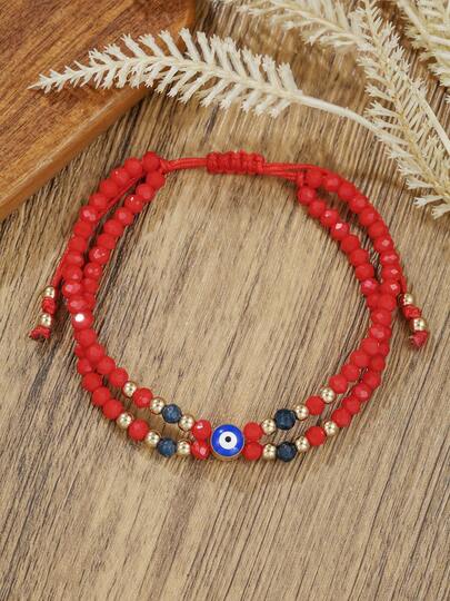 Pulseira de contas vermelhas da sorte estilo boêmio, 1 peça, adequada para passeios e reuniões diárias femininas, ótimo presente de Ano Novo para amigas, pode ser empilhada