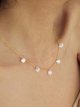 1pc Sterling 925 Silver Fashionable Elegant Shining Round Cubic Zirconia Chain Chock Chain Necklace For Women Daily Wearing Friendship Birthday Party Jewelry Gift