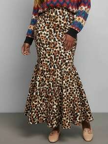 تنورة نسائية أنيقة بطبعة نمر على شكل A، خريفية