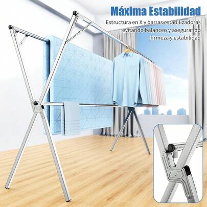 Tendedero Plegable para Ropa, 130-240cm Tendedero Plegable Retráctil, Tubería Reforzada, Portátil Tendedero Ajustable con 30 Ganchos, Ahorra Espacio para Interior Exterior