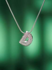 1pc Fashionable Bohemian Style Stainless Steel Necklace With 26 Cubic Zirconia Letter A-Z Pendants, Stainless Steel Snake Chain Jewelry, Suitable For Men And Women Everyday Wear - Silver - View 25