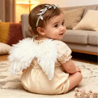 Set di ali d'angelo e fascia per neonati, accessori fotografici in piume per feste a tema, festa di nascità, celebrazione dei 100 giorni, Natale, servizio fotografico neonati, regalo per festa di nascità