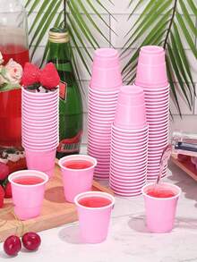 1-100pcs Mini Party Cups, 2oz Pink Shot Cups, Reusable Small Cups, Party Game Bullet Cup, For Snacks Juice, Perfect For Any Parties