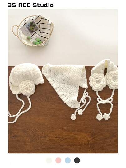 1pc Spring & Autumn Fashionable Crochet Hollow Out Floral Headband, Cute Girl Style Knitted Flower Headscarf, Vintage Mori Style Handmade Crochet Knitted Hat