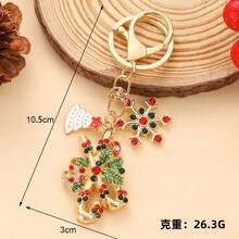 Christmas Element Series Keychain, Alloy Rhinestone Car Key Chain, Bag Pendant, Cute Decor, Floral Print Boho Zinc Alloy Accessory, Autumn Gift - Gold - View 10