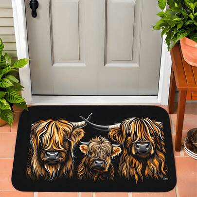 One Piece Yak Family Themed Doormat - Area Rug For Living Room, Entryway, Bedroom, Kitchen, Dining Room And Yoga, Garden And Patio Use, Room Decor, Home Decor For Birthday Anniversaries, Valentine's Day, Thanksgiving, Christmas, Halloween, Wedding, New Year Gifts Provide, Ideal Gifts For Her, Him, Family Members, Boyfriends, Girlfriends, Fathers, Family Members, Mothers, Lovers, Daughters, Sons, Grandfathers, Grandmothers, Friends, Classmates And Pets. Sofa, Bed, Car, Bedroom, Living Room, Office, Outdoor Camping,  Wall Decoration, Bedroom Decor, , Fall Decor, Fall Decorations For Home, Christmas Party Theme Mat , Christmas Decor, Office Decoration