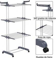 Tendedero Plegable para Ropa, Tendedero de Ropa Plegable 4 Niveles, Vertical y Retráctil, Colgador Ropa para Secar con Alas Laterales y Ruedas, Tendedero Portatil modernos para Interiores y Exteriores - 1 - Ver 7