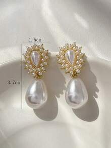 1 Pair Elegant Faux Pearl Drop Earrings For Women – Stylish Decorative Jewelry Perfect For Parties, Proms, Weddings, Special Occasions, Lightweight And Comfortable, Classic And Timeless Accessory - 白2 - 查看 3