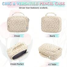 Large Pen Pencil Case Art Colored Pencil Pouch Portable Stationery Organizer With 2 Detachable Layers 54 Slots For School Office College Beige