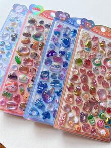 3D Embossed Stickers, Solid Cartoon Food & Animal Crystal Phone Case Decorative Stickers