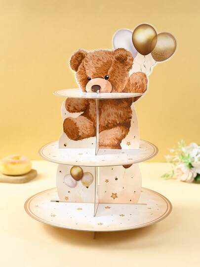 1 set Support à gâteau ours en ballon, support à gâteau ours en peluche pour fête, tour à cupcakes pour baby shower, support à gâteau d'anniversaire, centre de table d'anniversaire, présentoir à desserts, décoration de gâteau DIY créative, décoration de gâteau de cuisine, fournitures de fête d'anniversaire, décoration de révélation de , décoration de baby shower, cadeau d'anniversaire, faveur de fête
