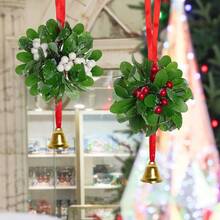 1 件圣诞槲寄生挂球节日人造槲寄生球圣诞节接吻球装饰带铃铛适用于家庭圣诞派对装饰