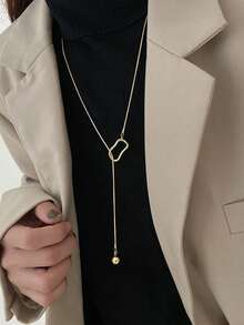 1 chiếc vòng cổ xích bi vàng tối giản sang trọng dành cho nữ, dây chuyền áo nỉ rỗng hình học, thích hợp cho tiệc tùng, quà tặng và đeo hàng ngày - Vàng - Xem 2