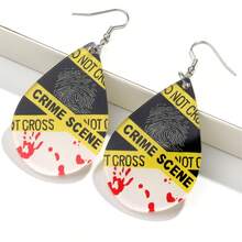 1 Cặp bông tai mặt dây chuyền hình đầu lâu bằng acrylic in hình hiện trường vụ án máu vân tay, quà tặng trang sức Halloween độc đáo cho phụ nữ - Đầy màu sắc - Xem 13