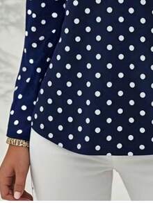 Camiseta estampada de moda para mujer, top de manga larga con cuello en V casual, diseño con cremallera, cómodo y elegante, lavable a máquina - adecuado para uso diario y ropa de estar en casa, ropa de mujer