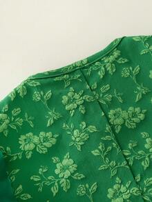 Blusa de mujer con estampado floral retro y romántico de manga abullonada - Verde - Ver 6