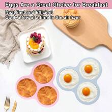 Bandeja de Silicona para Huevos, 2 Piezas, Freidora de Aire Sartn con 3 Cavidades, Cepillo para Aceite y Esptula, Molde Reutilizable para Freidora de Aire - Rosa - Ver 5