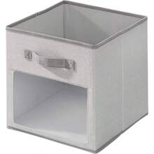 iDesign Emmy Fabric Storage Cube Bin, Small Basket Container with Dual Side Handles Closet, Bedroom, Toys, Nursery, Gray - Gris + cubo de almacenamiento - pequeño - Ver 2
