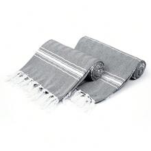 Turkish Beach Towel -Large Beach Towels Oversized 2 Pack - Soft Durable Compact Lightweight Quick Dry Sand Free Bath Pool Towel Set For Beach Gifts  Vacation Travel - Black - 黑色的 - 查看 1