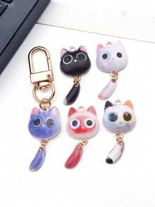 10pcs Cute Cartoon Cat With Moving Tail & Big Eyes - Zinc Alloy Pendant DIY Kit (Necklace, Keychain & Accessories)