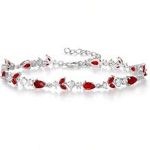 Crysdue Wedding Bridal Link Bracelet Brides Bridesmaids, Marquise Cubic Zirconia Tennis Bracelets Women Prom Jewelry - 02_紅色,銀色 7.5-9.1英寸 - 查看 1