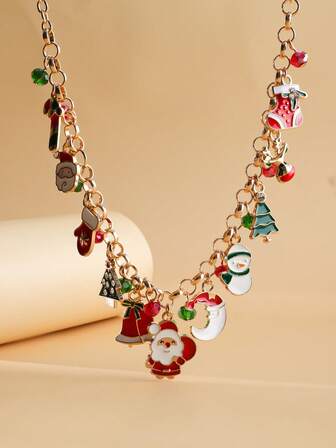 1 件时尚圣诞老人圣诞项链女士款