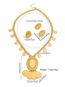 1 Set de Joyas Vintage de Aleación de Cobre Chapado en Oro con Borlas de Monedas, Aretes, Anillo y Collar, Adecuado para Uso Diario de Mujeres y Regalos para Fiestas