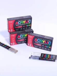 12 لون أقلام أكريليك أحادية اللون، مقاومة للماء، قابلة للمزج، أقلام مائية إبداعية، أقلام أساسية محمولة للفنانين للرسم، ويمكن استخدامها أيضًا للرسم على أسطح مختلفة، هدية للأصدقاء. - متعدد الألوان - مشاهدة 2