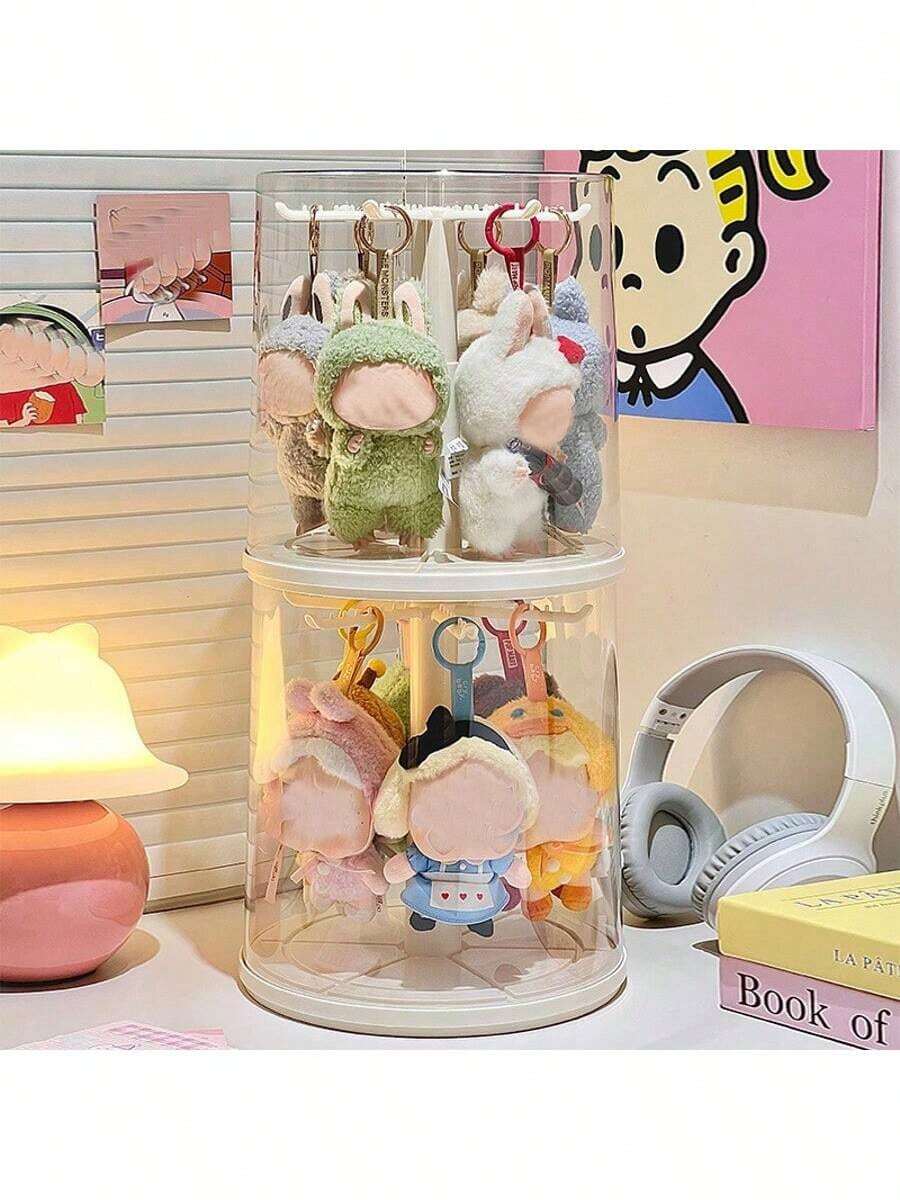 1-Pack 360° Rotating Storage Box For Plush Dolls (Suitable For Labubu), Acrylic Dust-Proof Collection Cabinet, Cylindrical Rotating Display Stand For Doll Pendants, Very Suitable For Monster Plush Toys (Dolls Not Included), Plush Toy Rotating Display Box | Toy Storage Organizer, Toy Display Box, Halloween Gift, Christmas Gift - Trắng (có thể xoay) - Xem 1