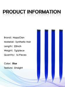 16 piezas de extensiones de cabello de colores con clip - Mechones sintéticos de arcoíris de 22 pulgadas con 8 colores para niños y niñas, regalo de fiesta de cumpleaños - Multicolor - Ver 4