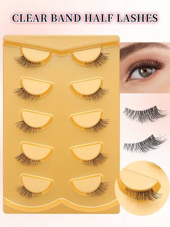 5 Pairs Of Natural Half Eye False Eyelashes, 3-5-9mm Mixed Length, Natural Cat Eye Eyelashes Makeup Tools Extended Fluffy Imitation Mink Eyelashes Transparent Strip Natural Long Cat Eye Eyelashes 3D Fluffy False Eyelashes Mini Cute Super Short Half Eyelashes, Suitable For Role Playing, European And American Style Extended False Eyelashes
