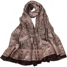 100% Mulberry Silk Scarf For Women Lightweight Long Scarves Beach Wraps Cover Up -Travel Photography Scarfhalloween - 咖啡花香 - 查看 12